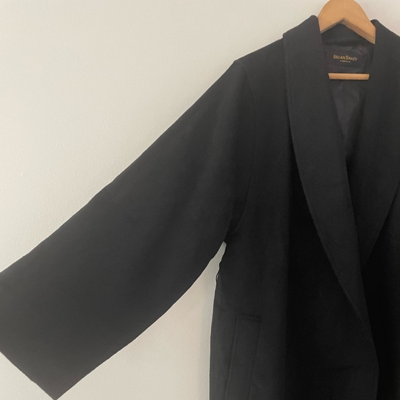 New Brian Bailey Black Wool Blend Oversized Long Wrap Jacket Coat Size Medium 4E - Picture 6 of 10
